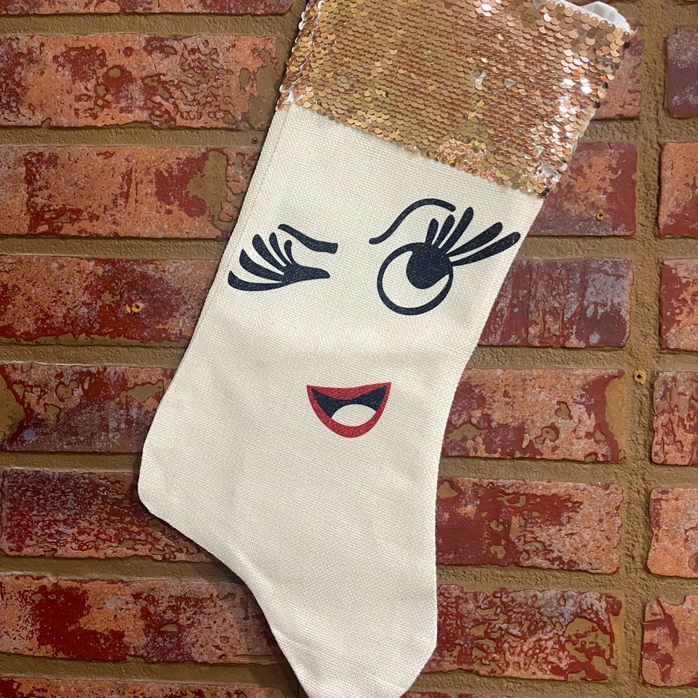 Eyelash Lash Winking Face Christmas Stocking Rose Gold - Picture 3 of 5